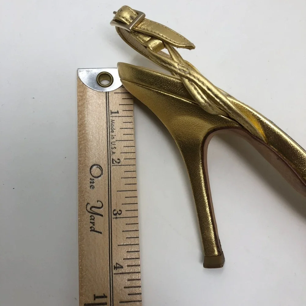 Jimmy Choo Stilletto Heels Womens 35.5 US 5.5 Leather‎ Gold Strappy Slingback